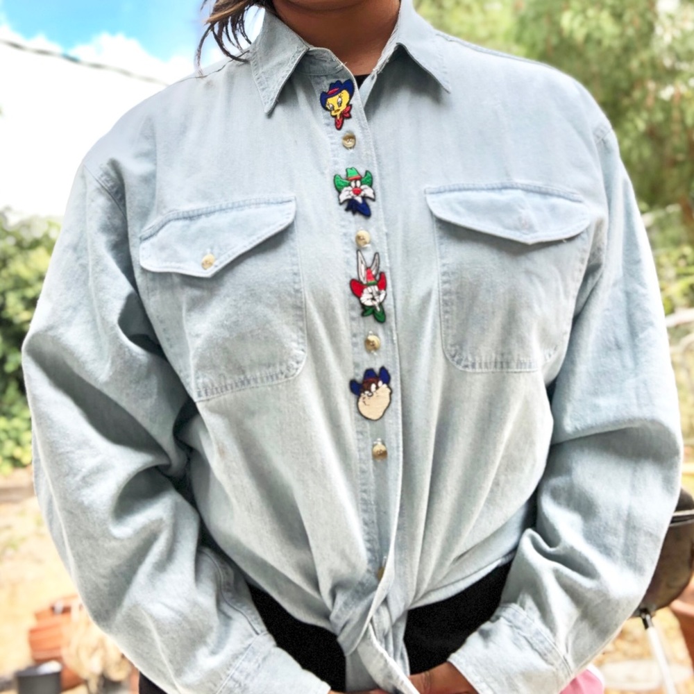 WB Looney Tunes Button Up Denim Long Sleeved Shirt